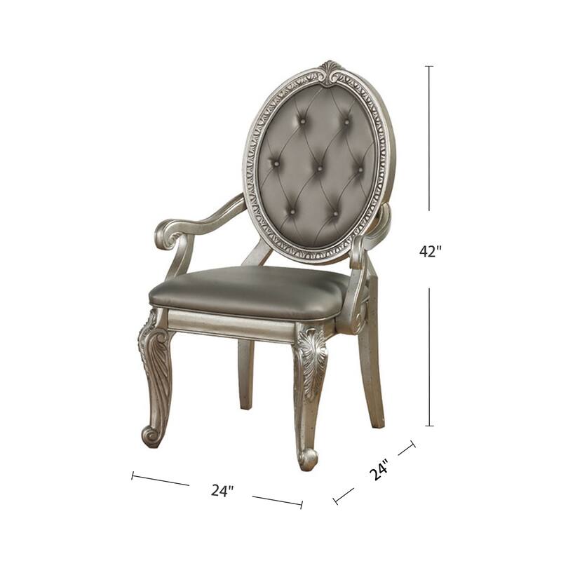 Set of 2 PU Upholstered Side Chairs in Antique Silver Finish - Antique Silver