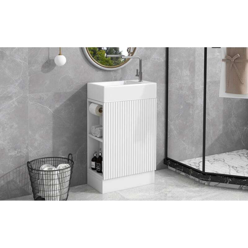 Grey 18.6" Bathroom Vanity with Undermount Sink, Two-Tier Shelf, Cabinet, and Toilet Paper Holder, Left or Right Install