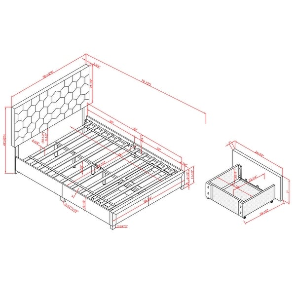 dimension image slide 1 of 2, Honeycomb Modern Grey Velvet Headboard Storage Guest Bed by Furniture of America