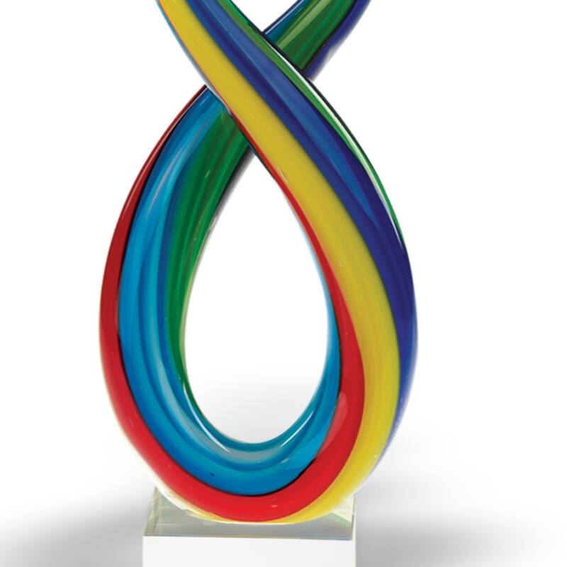 HomeRoots 16" Clear Red Blue Yellow Murano Glass Modern Abstract Tabletop Sculpture - 3' X '15.5' X '7