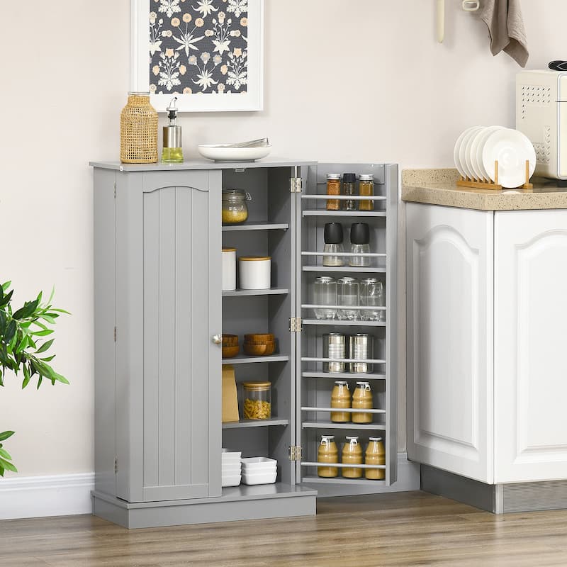 41" Kitchen Pantry Storage Cabinet, Freestanding Kitchen Cabinet with 12 Door Shelves, Double Doors - Gray