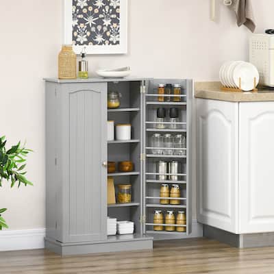 Modern Buffet Kitchen Pantry Cabinet with Adjustable Shelves and Side Racks, Small Storage Organizer Cabinet with Doors