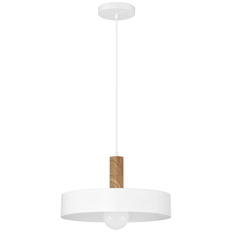 Access Lighting Slate 1 Light Pendant - White with Natural Wood Grain Finish