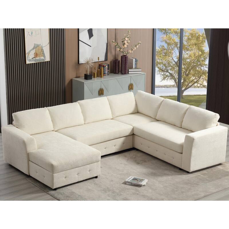 110.75" Chenille U-Shaped Modular Sofa with Storage