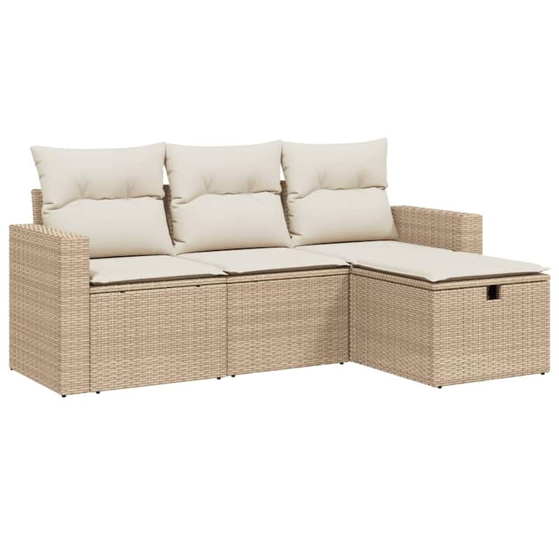 vidaXL Patio Sofa Set with Cushions Outdoor Furniture 4 Piece Poly Rattan