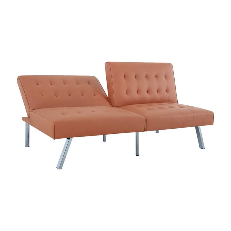 Tufted Mid-Century Modern Split Back Futon Sofa Couch Bed with Chrome Legs