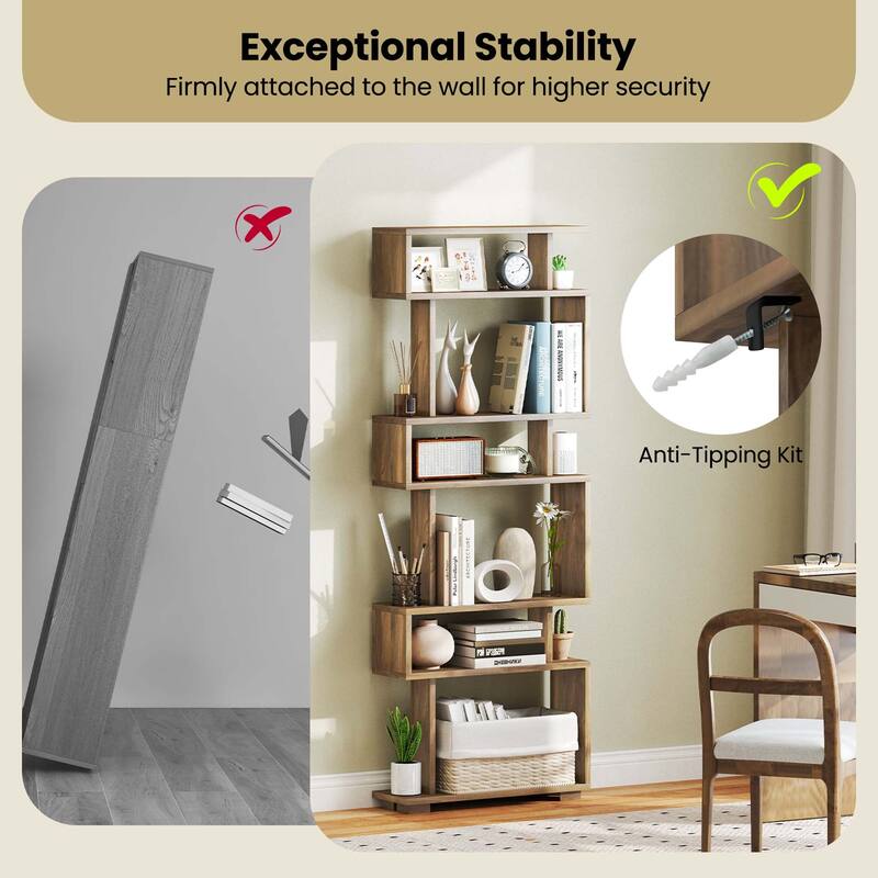 Costway 2 PCS Bookcase 6-Tier Bookshelf with Anti-Tipping Kit - See Details