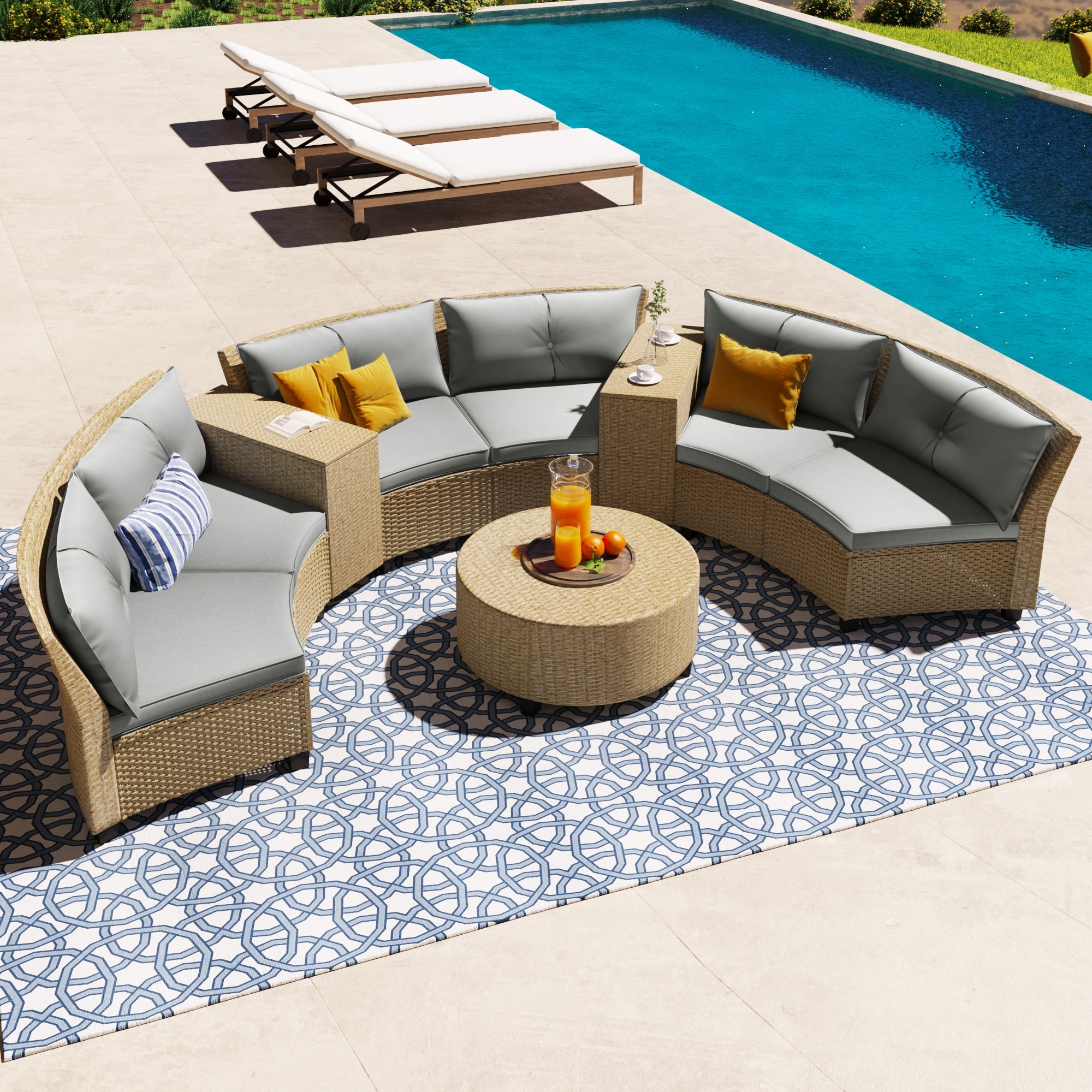 3 Piece Patio Furniture Set 6 Person Patio Half Moon Sectional Sofa Set with Coffee Table Cushions Outdoor Conversation Set Bed Bath Beyond 40373478