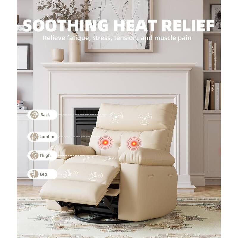 27" Oversized PU Leather Massage Recliner with Heat & Vibration, Cup Holders, Side Pockets, Wood Frame