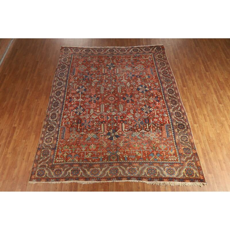 Hand Knotted Oriental 100% Wool Carpet Traditional Geometric Oranges & Rust Heriz (serapi) Area Rug - 11' 10'' X 9' 5''
