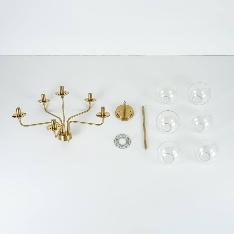 Contemporary 6-Light Round Sputnik Clear Glass Globe Chandelier 25.2in