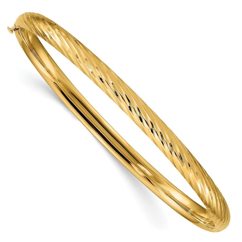 Curata 10k Yellow Gold 7" 4.75mm Textured Hinged Bangle Bracelet