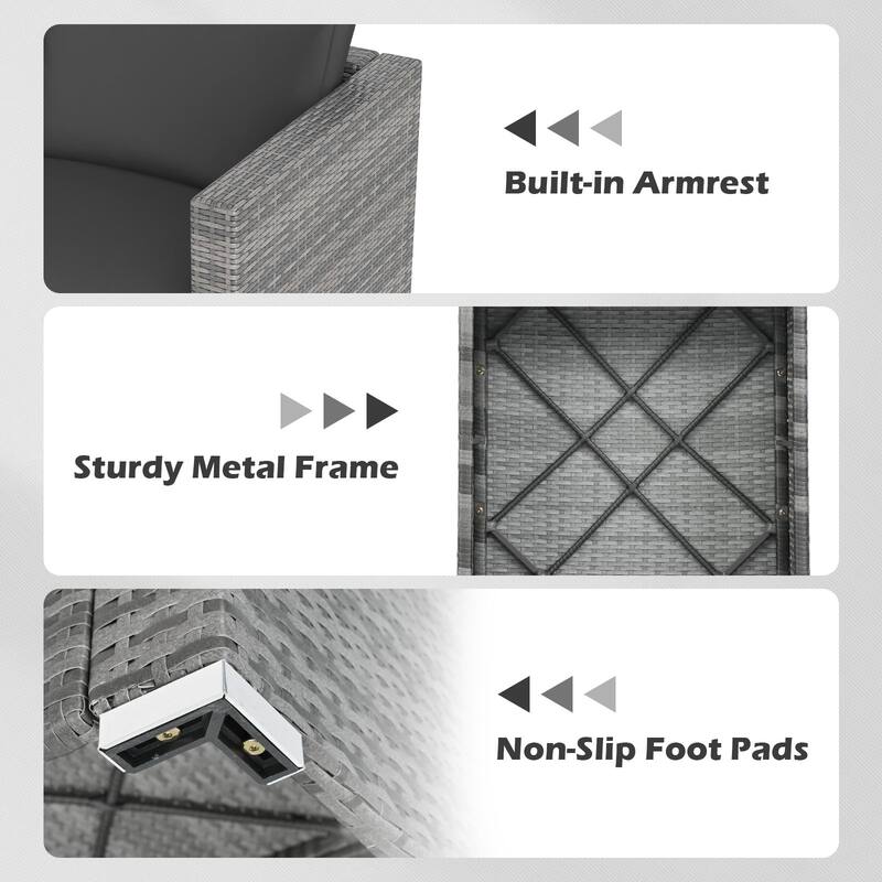 Gymax 3PCS Patio Sectional Sofa Set PE Rattan Modular Couch Furniture