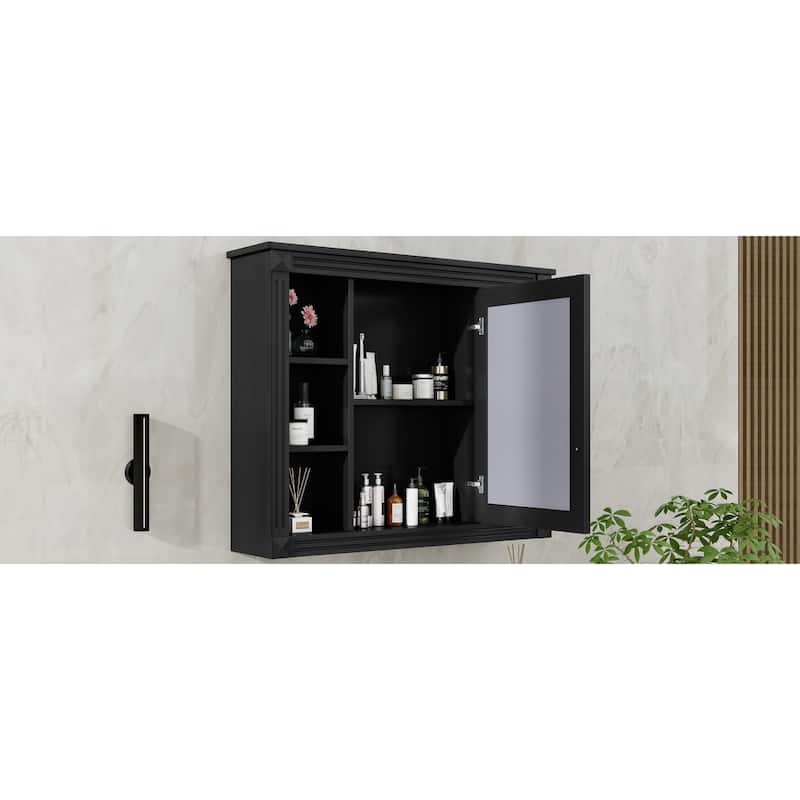 Wall-Mounted Bathroom Mirror Cabinet, Multi-Functional Medicine Cabinet, Bathroom Storage Cabinet with Door & Open Shelves