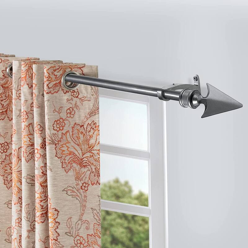 Deco Essential 3/4 Inch Curtain Rod for Windows & Doors Curtains Extendable Grey with Flat Arrow Finials & Brackets Set