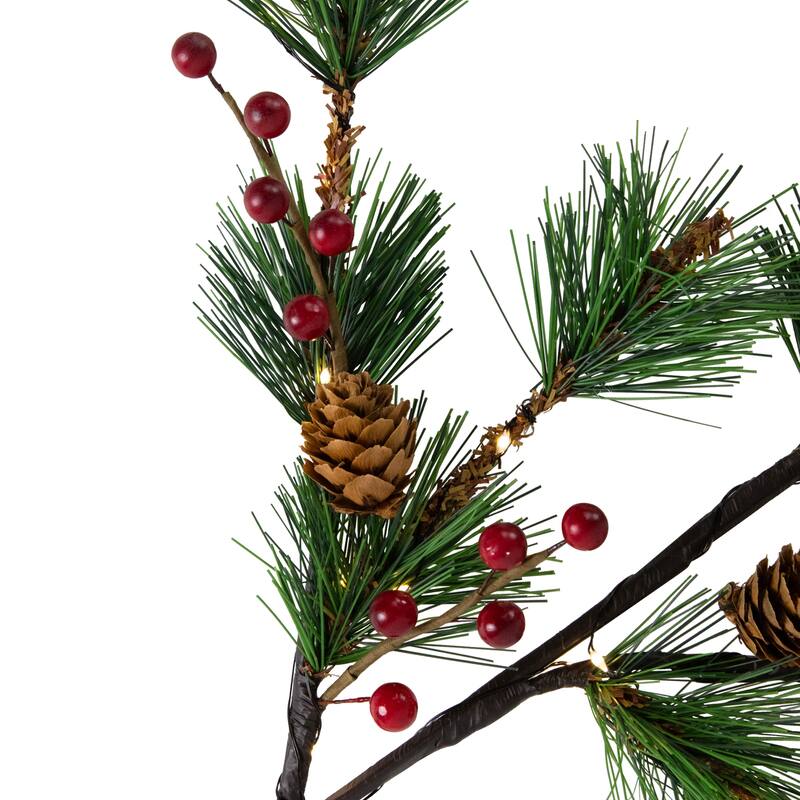 Lighted Berry and Pinecone Christmas Pine Spray - 29" - Warm White