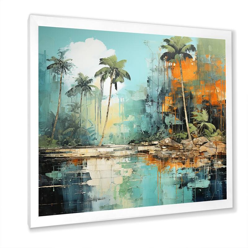 Designart "Tropical Jungle River III" Coastal Tropical Wall Decor Green Coastal Entryway Framed Wall Art Print