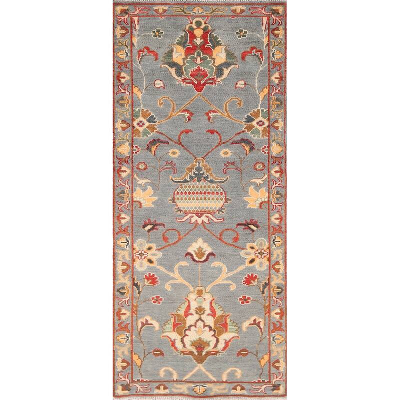 Gray Kazak Oriental Runner Rug Handmade Wool Carpet - 2'1" x 5'9"