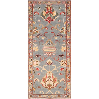 Gray Kazak Oriental Runner Rug Handmade Wool Carpet - 2'1" x 5'9"
