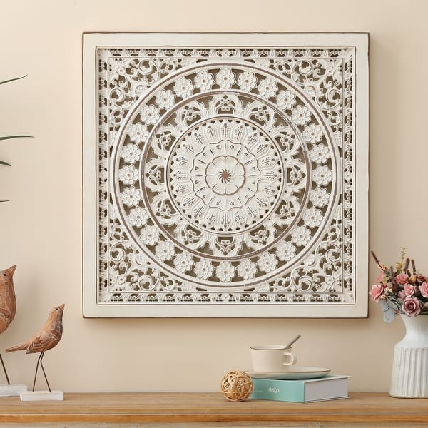 Distressed White Wood Flower Mandala 23.6" Square Wall Decor Overstock 33238522