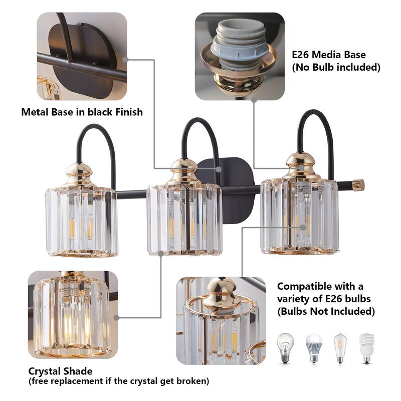 ExBrite Modern Rose Gold Dimmable Bathroom Crystal Vanity Lights