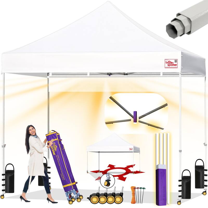 Tradesparker ez Pop-Up Canopy Tent Commercial Instant Shade - 8X8ft without sidewall - White