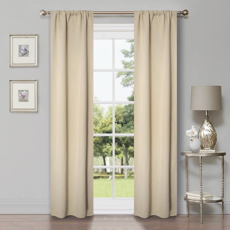 Modern Solid Room Darkening Blackout Curtains, Rod Pocket, Set of 2 - 2PC- 26" X 84" - Ivory