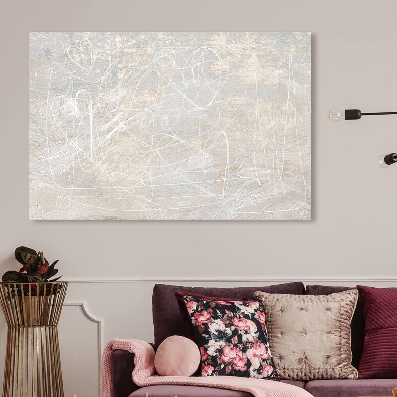 Wynwood Studio Canvas Abstract Scriptica White and Light Gray Modern & Contemporary Wall Art Canvas Print - 30 x 45