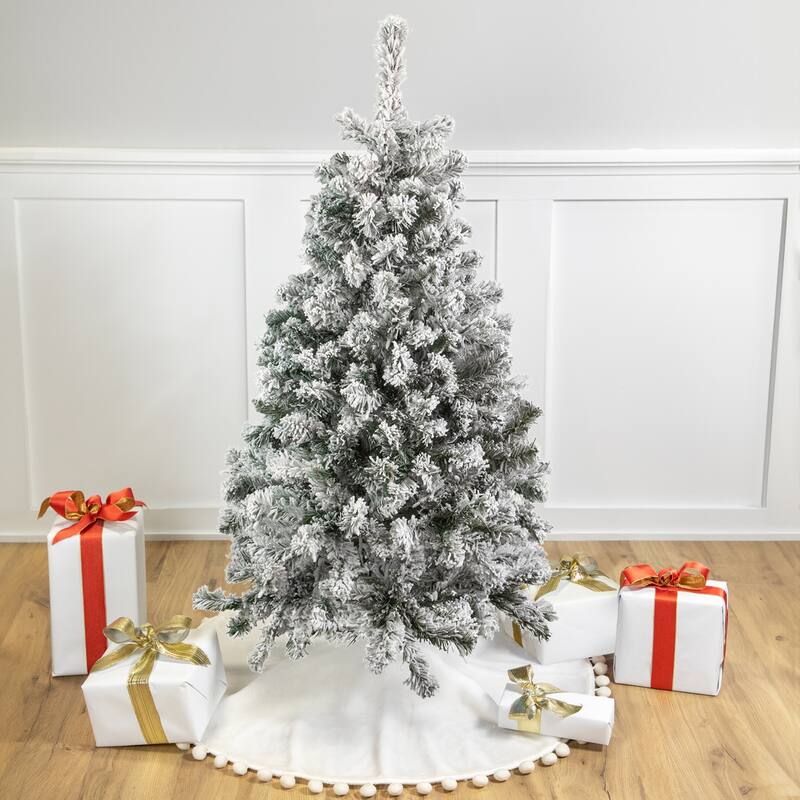 4.5' Flocked Madison Pine Artificial Christmas Tree, Unlit - 4.5 Foot