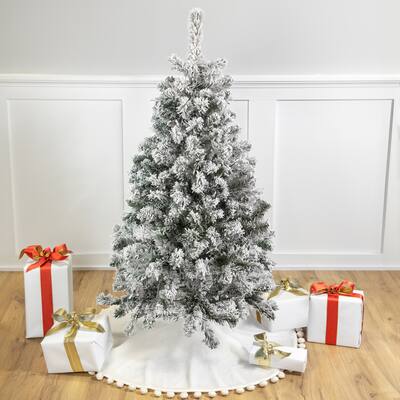 4.5' Flocked Madison Pine Artificial Christmas Tree, Unlit - 4.5 Foot