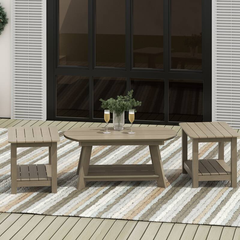 Vineyard HIPS Outdoor Eco-Friendly Coffee Table and Side Tables (3-Piece Set) - Taupe