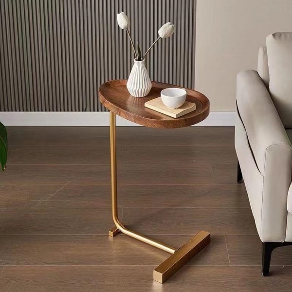 ヒ*ロ様 DIVANCO SIDE TABLE WALNUT C Shaped Side Table for Sofa Couch Brown End Table - 11.8