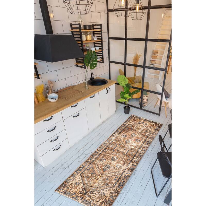 ECARPETGALLERY Hand-knotted Antalya Vintage Brown Wool Rug - 3'5 x 9'6