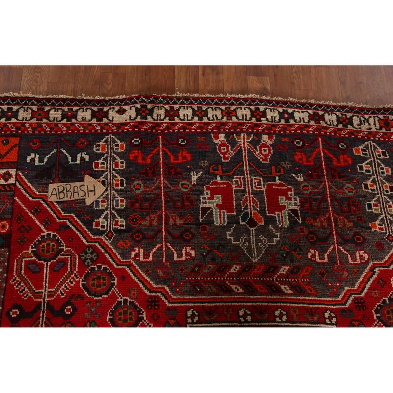 Hand Knotted Oriental 100% Wool Carpet Traditional Tribal Red Qashqai Area Rug - 9' 5'' X 6' 5''