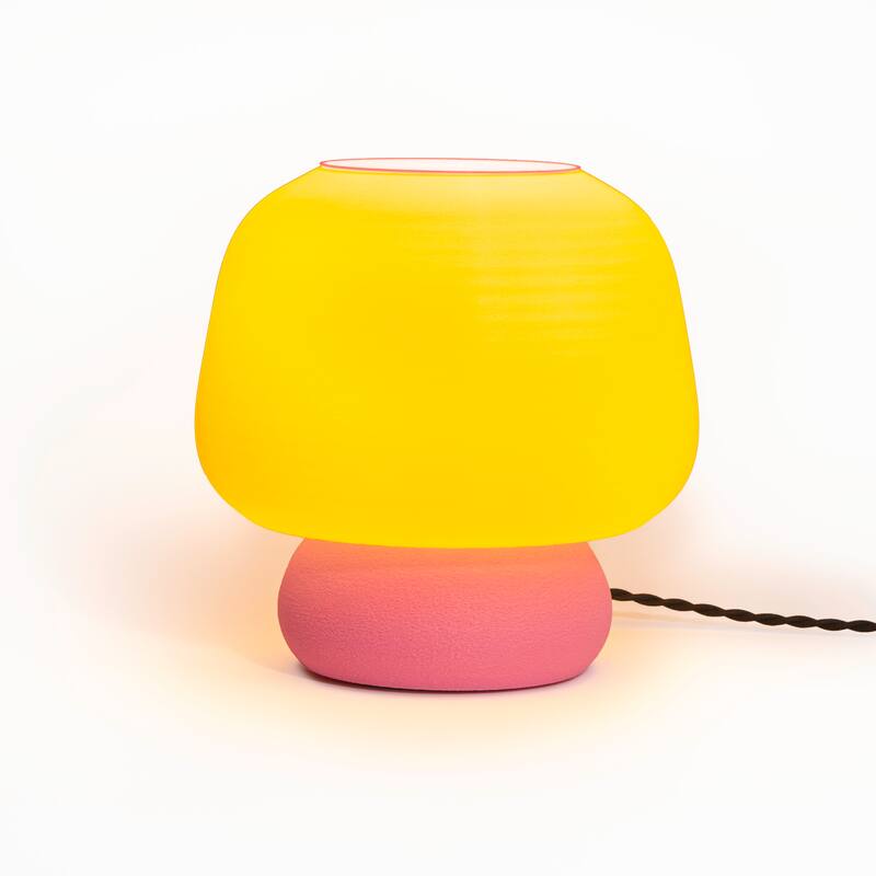 Mushroom 10" Dimmable LED Table Lamp, 3D Printed PLA, By JONATHAN Y - Yellow/Hot Pink