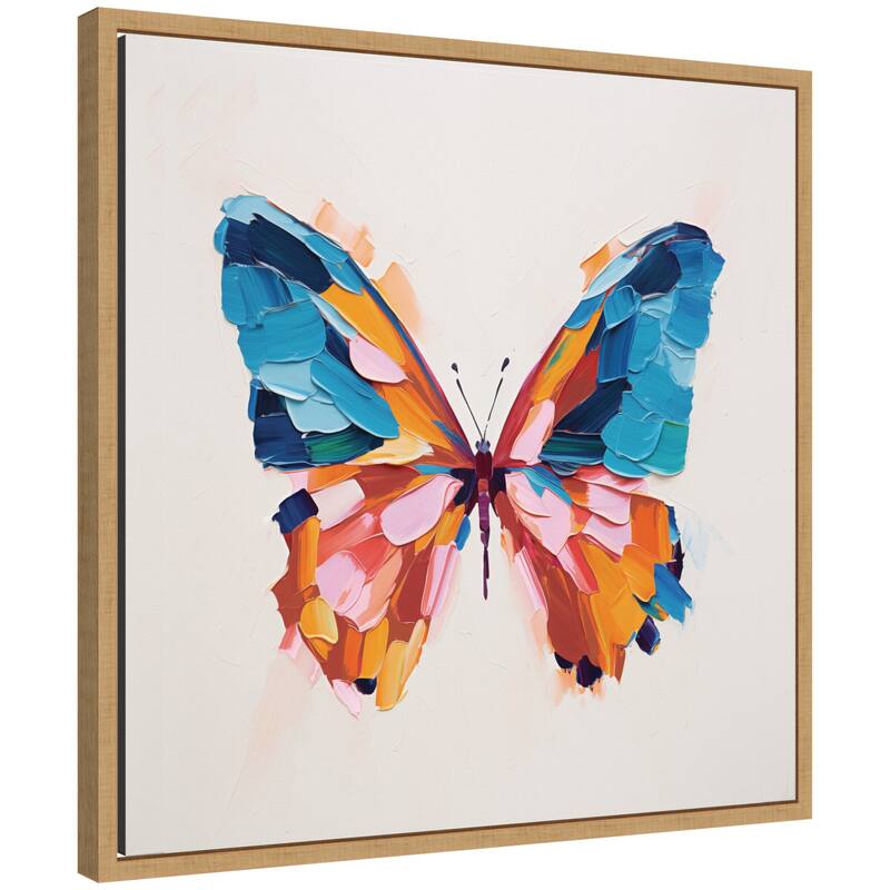 Kate and Laurel Sylvie Bold Colorful Brush Boho Butterfly Framed Canvas by The Creative Bunch Studio - 22x22