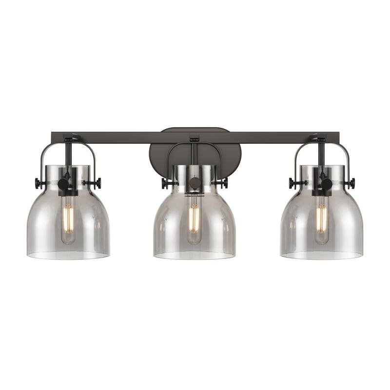 Innovations Lighting 423-3W-10-27 Pilaster II Bell Vanity Pilaster II - Matte Black / Plated Smoke