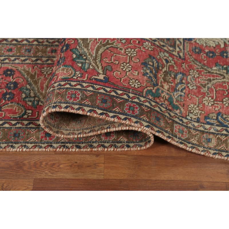 Distressed Tabriz Persian Vintage Rug Hand-Knotted Wool Carpet - 9'6"x 12'10"