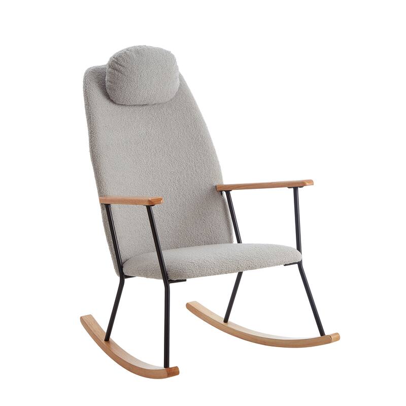 Adjustable Headrest Pillow Rocking Chair Accent Chair with High Backrest