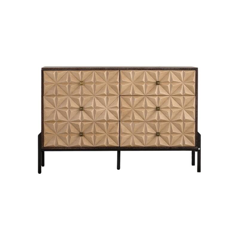Roomfitters Solid Wood Sideboard Cabinet, Geometric Pattern Storage Console, Mid Century Modern Buffet for Living Room, Natural