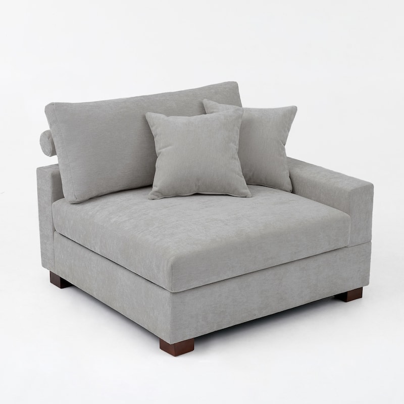 41" W Modern Chenille Corner Arm Accent Chair Sectional Module with Pillows