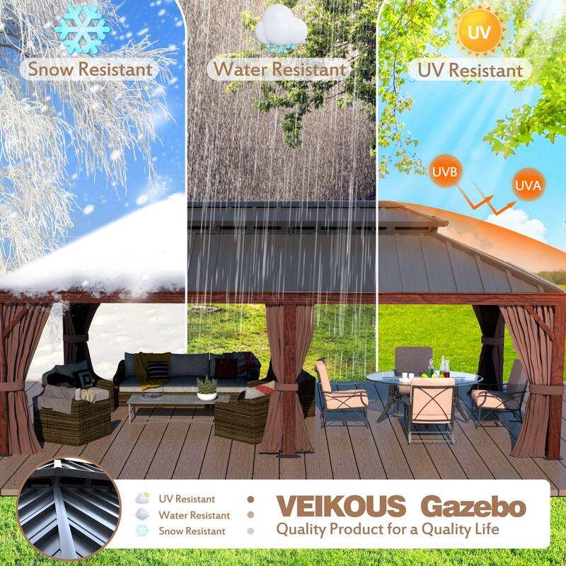 VEIKOUS Outdoor Premium Gazebo with Galvanized Steel Double Roof, Aluminum Frame, and High-Quality Nettings
