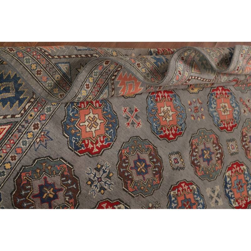 All-Over Gray Kazak Living Room Area Rug Hand-Knotted Wool Carpet - 6'7" x 9'8"