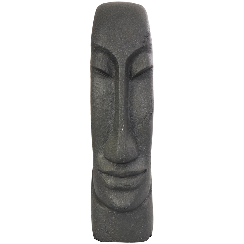 Black Resin Tall Distressed Totem Face Decorative Sculpture