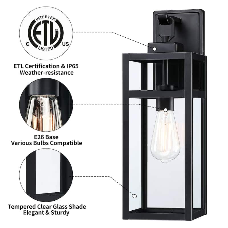 1-Light Matte Black Outdoor Wall Light - 5.9"x7.76"x17.99"