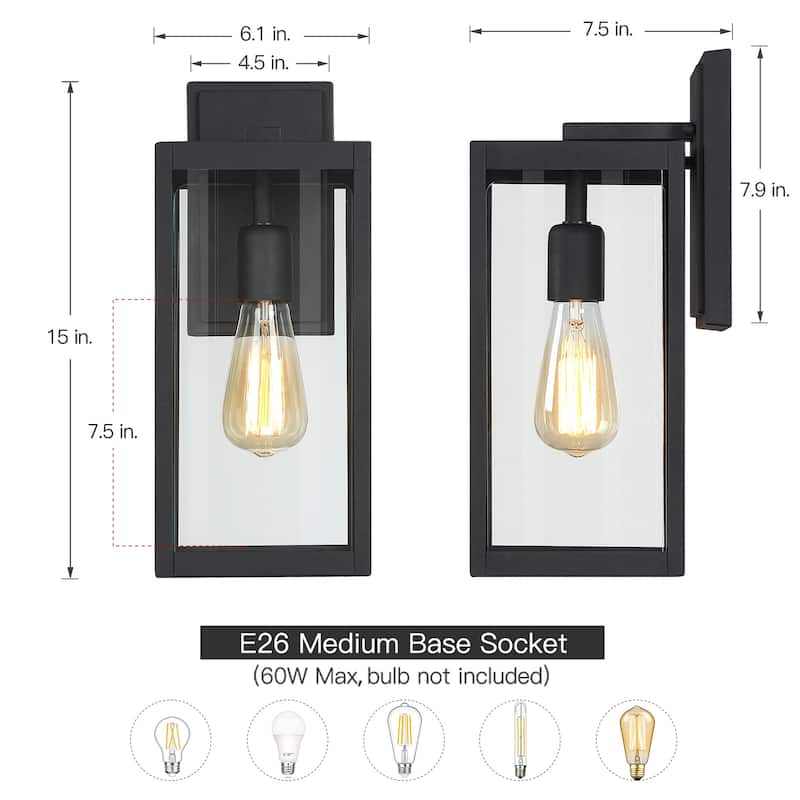 Black Outdoor Exterior Wall Lantern Sconce Light - 15" H
