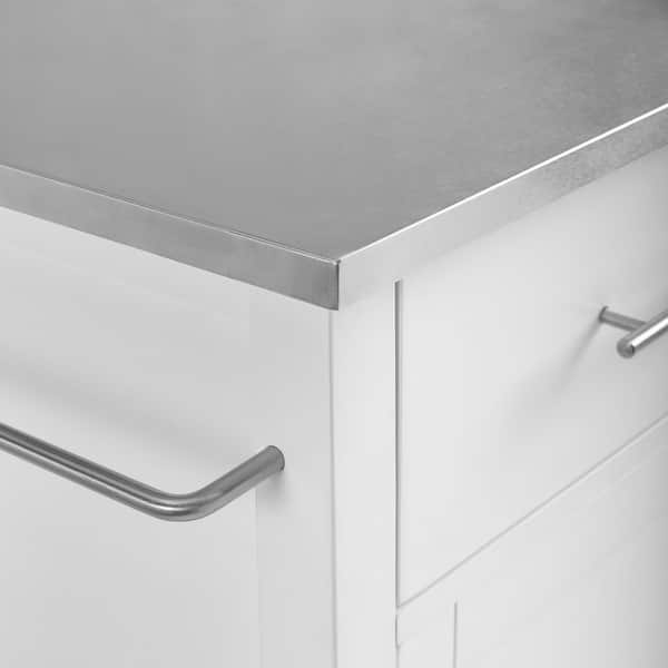 Crosley Savannah White Compact Kitchen Island Cart with Stainless Steel