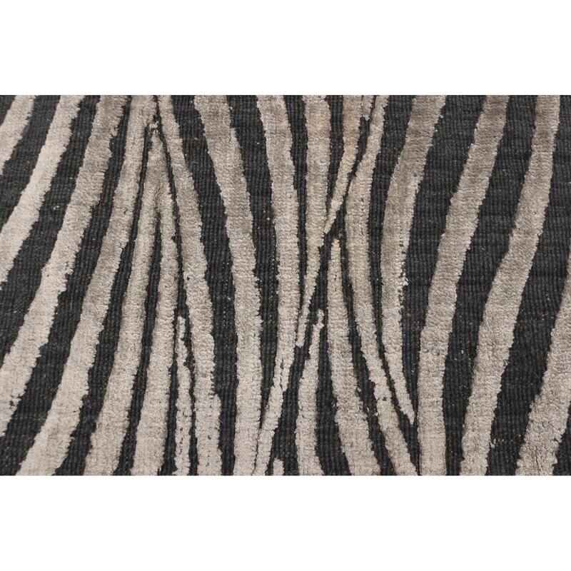 ECARPETGALLERY Hand Loomed Elysian Grey Viscose, Wool Rug - 4'7 x 6'8