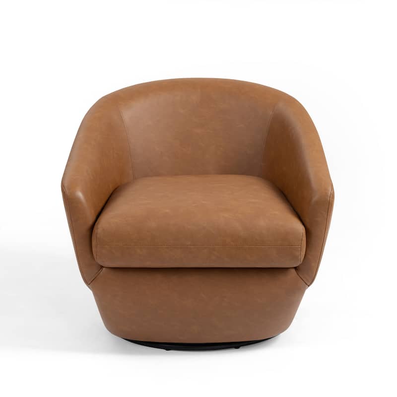 2 Set Vegan Leather Armchair Barrel Swivel Accent Chairs