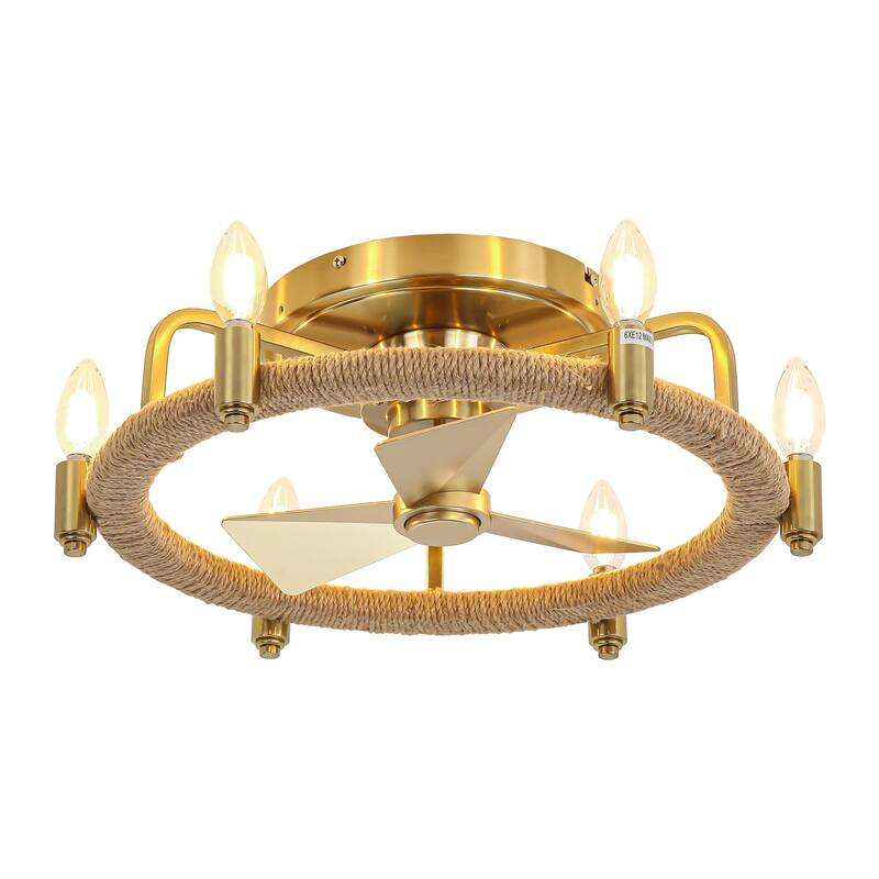 20" 6-Light Flush Mount Gold Ceiling Fan with Light
